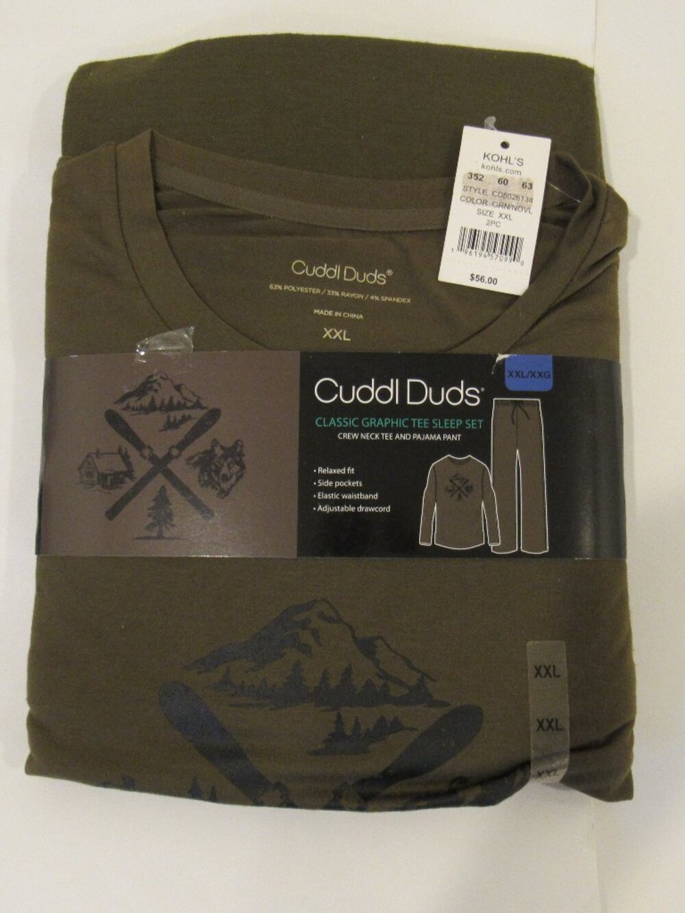 NEW MEN'S $56 CUDDL DUDS PAJAMA SET SIZE XXL